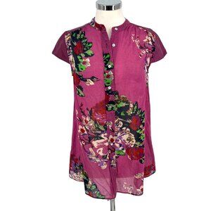 Soft Surroundings Bouquet of Roses Floral Short Sleeve Tunic Purple Size Small